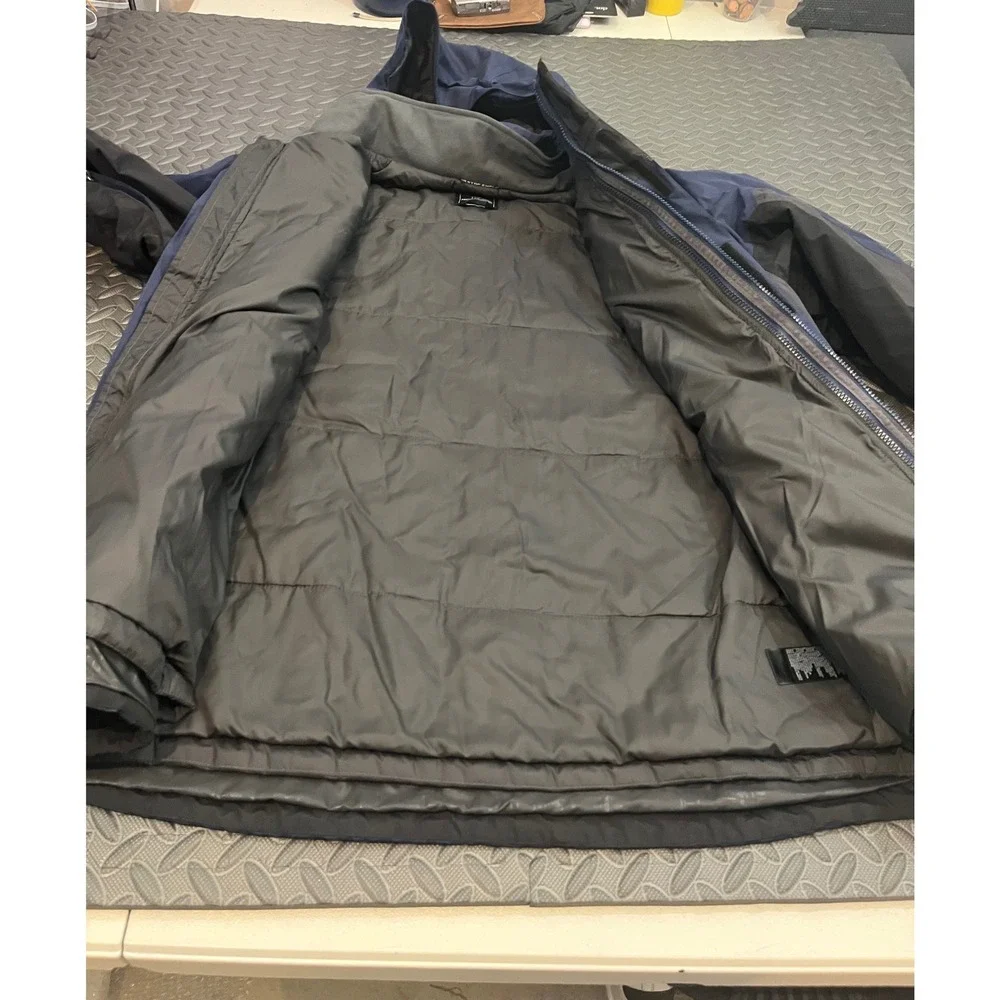 The North Face HyVent Jacket Mens XL Blue Grey Hooded Waterproof Coat Insulated